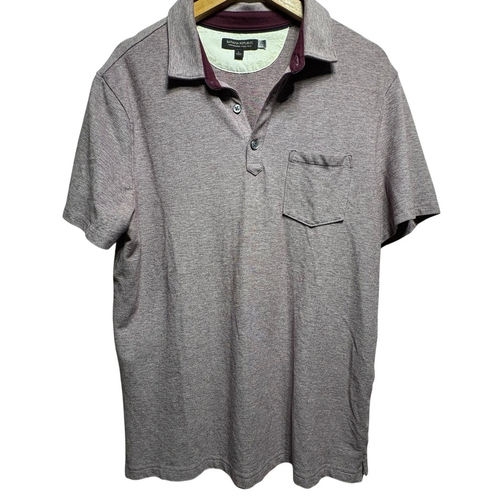 Banana Republic Performance Pique Polo Shirt Mens Large Purple Heathered‎ Pocket